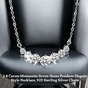 LAST ONE! Elegant 2.8 CTs Moissanite 7-Gem Sterling Silver Necklace/GRA CERT.